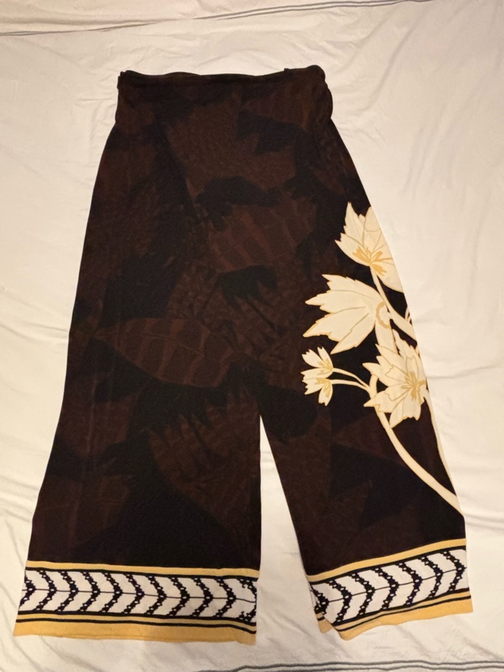 Wide Leg Floral-Print Women’s Pants in Brown and Cream